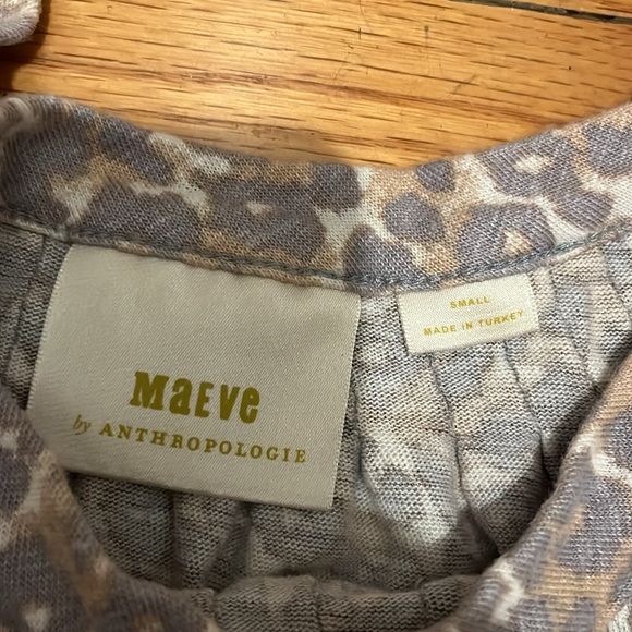 Anthropologie Maeve Linen Leopard Top Puff Sleeve - Picture 5 of 8